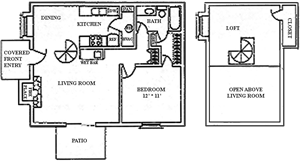 One Bedroom / Loft / One Bath - 976 Sq. Ft.*